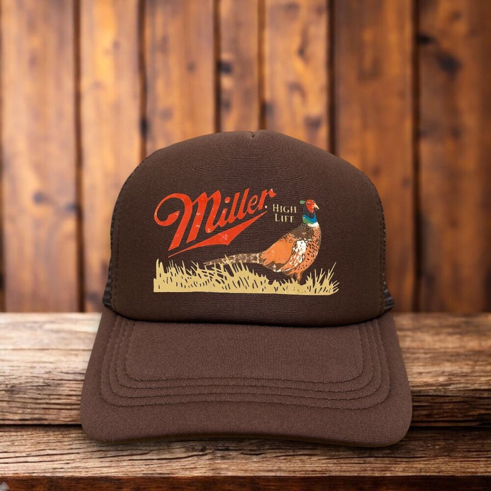 Miller High Life Mens Trucker Hat Brown Snapback Duck Hunt Eagle IPA Beer Cap